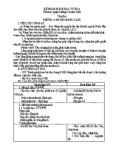 Kế hoạch bài dạy Toán + Tiếng Việt 5 - Tuần 4 - Năm học 2022-2023 - Phan Thị Thu Hiền