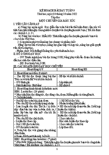 Kế hoạch bài dạy Toán + Tiếng Việt 5 - Tuần 5 - Năm học 2022-2023 - Phan Thị Thu Hiền