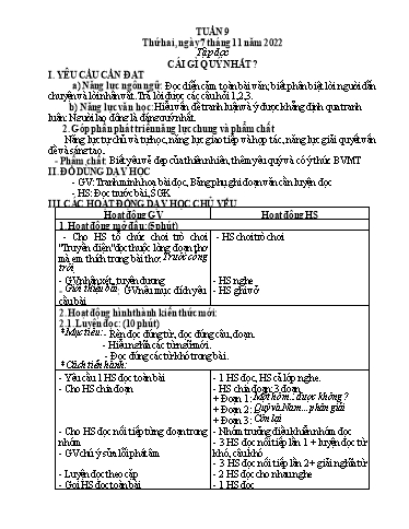 Kế hoạch bài dạy Toán + Tiếng Việt 5 - Tuần 9 - Năm học 2022-2023 - Phan Thị Thu Hiền