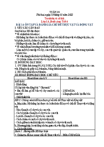Kế hoạch bài dạy Tự nhiên và xã hội 1+2 + Khoa học 4- Tuần 18 - Năm học 2021-2022 - Phạm Chí Công
