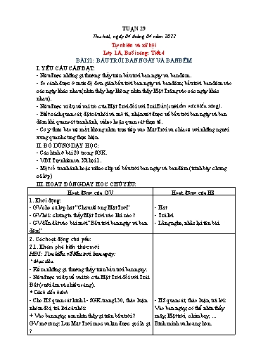 Kế hoạch bài dạy Tự nhiên và xã hội 1+2 + Khoa học 4 - Tuần 29 - Năm học 2021-2022 - Phạm Chí Công