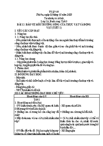 Kế hoạch bài dạy Tự nhiên và xã hội 1+2 - Tuần 18 - Năm học 2022-2023 - Phạm Chí Công