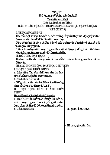 Kế hoạch bài dạy Tự nhiên và xã hội 1+2 - Tuần 21 - Năm học 2022-2023 - Phạm Chí Công