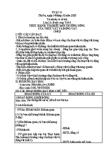 Kế hoạch bài dạy Tự nhiên và xã hội 1+2 - Tuần 22 - Năm học 2022-2023 - Phạm Chí Công