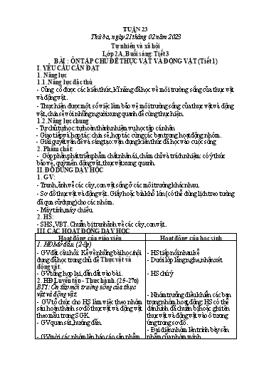 Kế hoạch bài dạy Tự nhiên và xã hội 1+2 - Tuần 23 - Năm học 2022-2023 - Phạm Chí Công