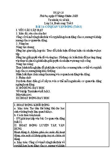 Kế hoạch bài dạy Tự nhiên và xã hội 1+2 - Tuần 25 - Năm học 2022-2023 - Phạm Chí Công