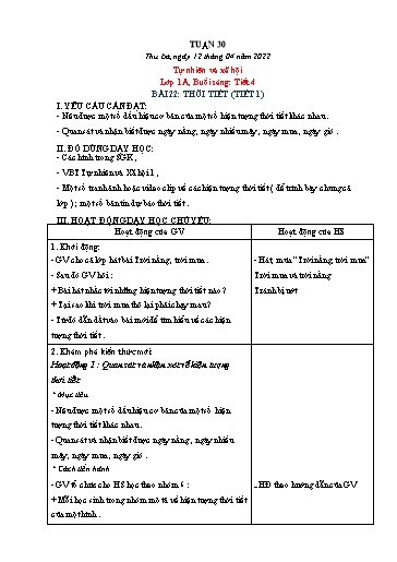 Kế hoạch bài dạy Tự nhiên và xã hội 1+2 - Tuần 30 - Năm học 2021-2022 - Phạm Chí Công