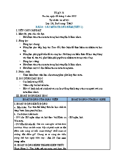 Kế hoạch bài dạy Tự nhiên và xã hội 1+2 - Tuần 31 - Năm học 2022-2023 - Phạm Chí Công