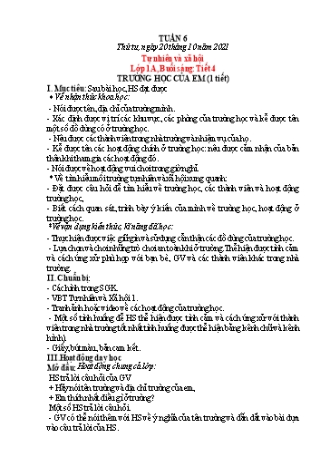 Kế hoạch bài dạy Tự nhiên và xã hội + Đạo đức 1 - Tuần 6 - Năm học 2021-2022 - Phạm Chí Công