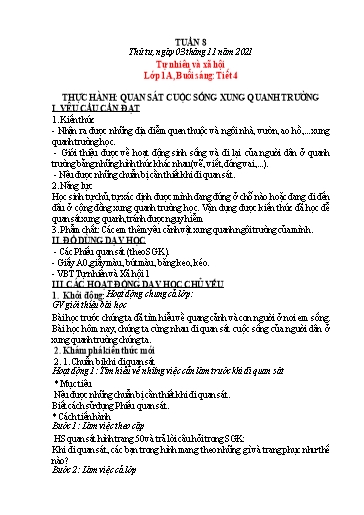 Kế hoạch bài dạy Tự nhiên và xã hội + Đạo đức 1 - Tuần 8 - Năm học 2021-2022 - Phạm Chí Công