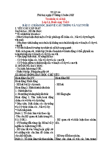 Kế hoạch bài dạy Tự nhiên và xã hội Lớp 1 + Khoa học 4 - Tuần 16 - Năm học 2021-2022 - Phạm Chí Công