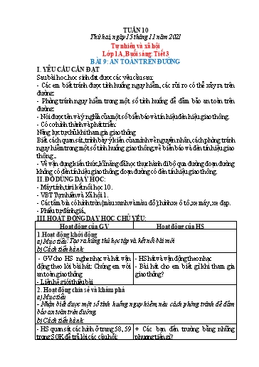 Kế hoạch bài dạy Tự nhiên và xã hội Lớp 1 - Tuần 10 - Năm học 2021-2022 - Phạm Chí Công