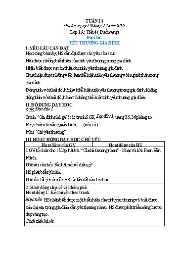Kế hoạch bài dạy Tự nhiên và xã hội Lớp 1 - Tuần 14 - Năm học 2021-2022 - Phạm Chí Công