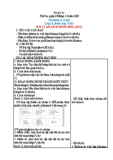 Kế hoạch bài dạy Tự nhiên và xã hội Lớp 1 - Tuần 15 - Năm học 2022-2023 - Phạm Chí Công