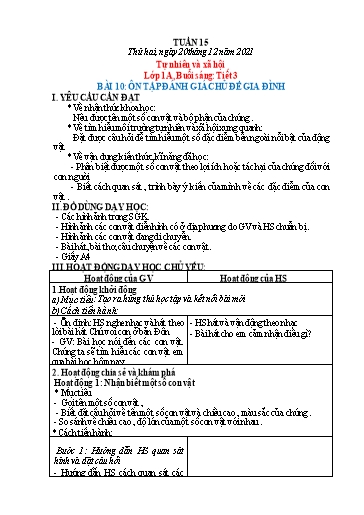 Kế hoạch bài dạy Tự nhiên và xã hội Lớp 1 - Tuần 15 - Năm học 2021-2022 - Phạm Chí Công