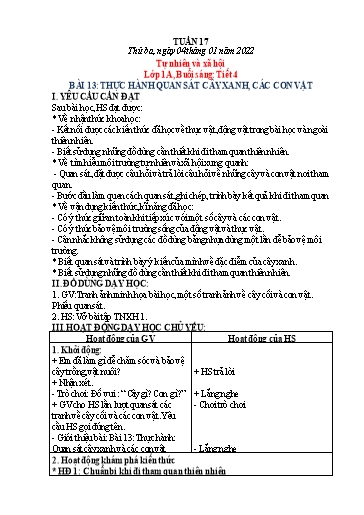 Kế hoạch bài dạy Tự nhiên và xã hội Lớp 1+2 + Đạo đức 1 - Tuần 17 - Năm học 2021-2022 - Phạm Chí Công