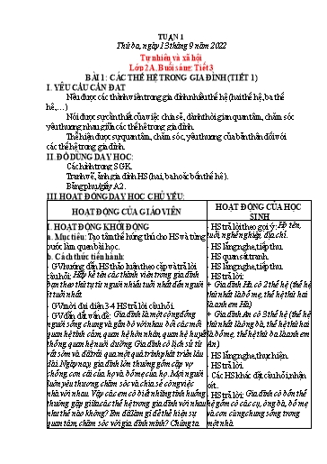 Kế hoạch bài dạy Tự nhiên và xã hội Lớp 1+2 - Tuần 1 - Năm học 2022-2023 - Phạm Chí Công