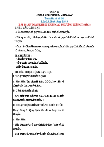 Kế hoạch bài dạy Tự nhiên và xã hội Lớp 1+2 - Tuần 13 - Năm học 2022-2023 - Phạm Chí Công
