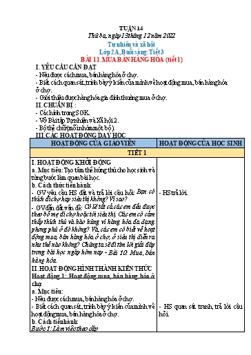 Kế hoạch bài dạy Tự nhiên và xã hội Lớp 1+2 - Tuần 14 - Năm học 2022-2023 - Phạm Chí Công