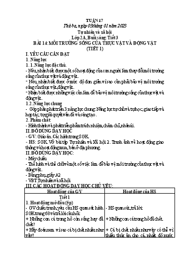 Kế hoạch bài dạy Tự nhiên và xã hội Lớp 1+2 - Tuần 17 - Năm học 2021-2022 - Phạm Chí Công
