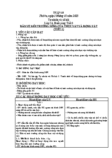 Kế hoạch bài dạy Tự nhiên và xã hội Lớp 1+2 - Tuần 18 - Năm học 2022-2023 - Phạm Chí Công