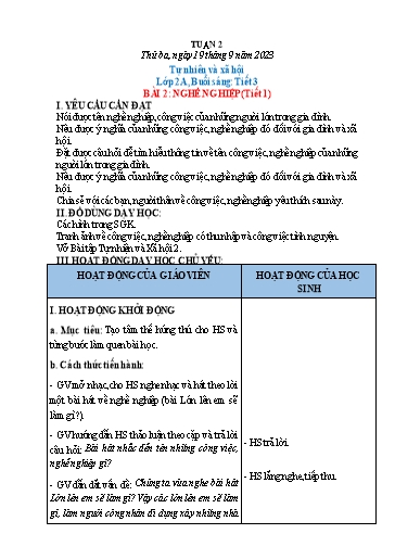 Kế hoạch bài dạy Tự nhiên và xã hội Lớp 1+2 - Tuần 2 - Năm học 2023-2024 - Phạm Chí Công