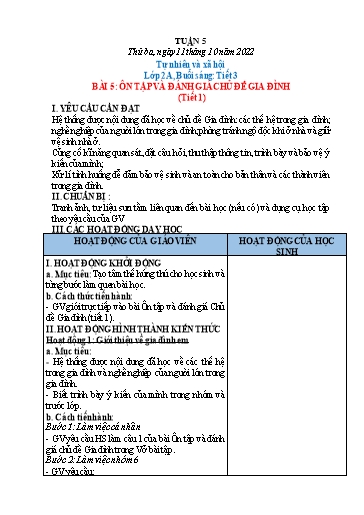 Kế hoạch bài dạy Tự nhiên và xã hội Lớp 1+2 - Tuần 5 - Năm học 2022-2023 - Phạm Chí Công