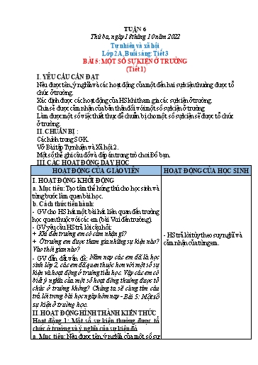 Kế hoạch bài dạy Tự nhiên và xã hội Lớp 1+2 - Tuần 6 - Năm học 2022-2023 - Phạm Chí Công