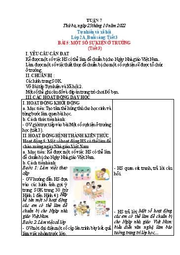 Kế hoạch bài dạy Tự nhiên và xã hội Lớp 1+2 - Tuần 7 - Năm học 2022-2023 - Phạm Chí Công