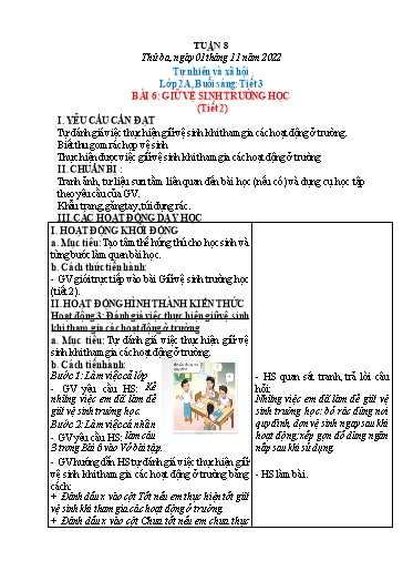 Kế hoạch bài dạy Tự nhiên và xã hội Lớp 1+2 - Tuần 8 - Năm học 2022-2023 - Phạm Chí Công