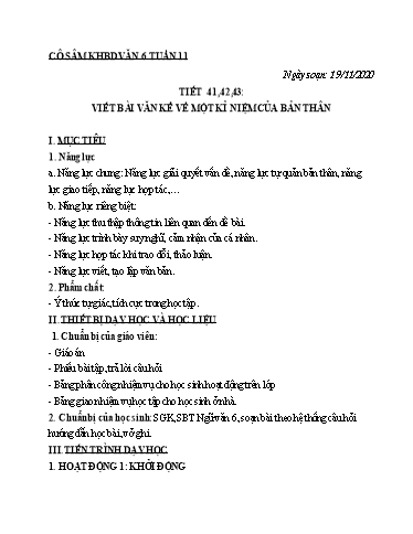 Kế hoạch bài học các môn học Lớp 6 - Tuần 11 - Năm học 2020-2021 - Trường THCS Trần Kim Xuyến