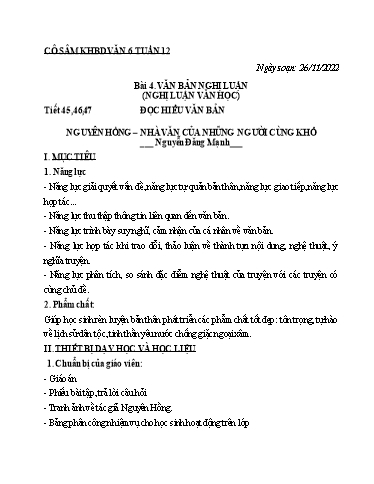 Kế hoạch bài học các môn học Lớp 6 - Tuần 12 - Năm học 2022-2023 - Trường THCS Trần Kim Xuyến