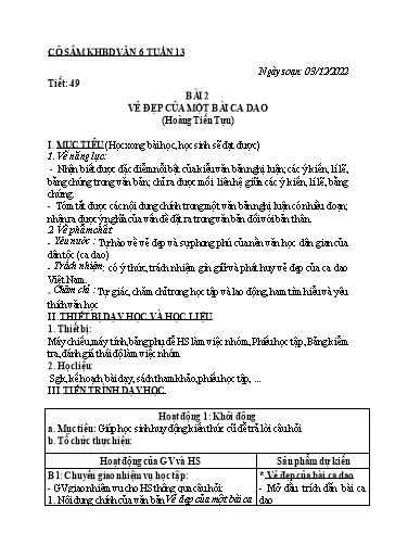 Kế hoạch bài học các môn học Lớp 6 - Tuần 13 - Năm học 2022-2023 - Trường THCS Trần Kim Xuyến