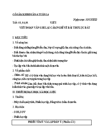 Kế hoạch bài học các môn học Lớp 6 - Tuần 14 - Năm học 2022-2023 - Trường THCS Trần Kim Xuyến