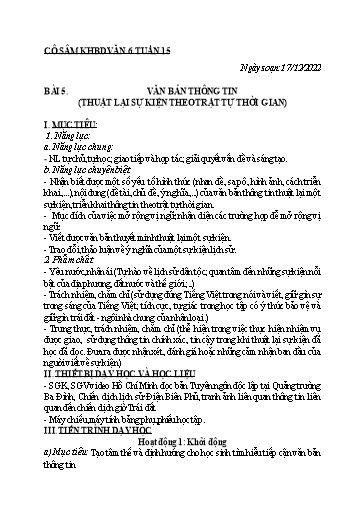Kế hoạch bài học các môn học Lớp 6 - Tuần 15 - Năm học 2022-2023 - Trường THCS Trần Kim Xuyến