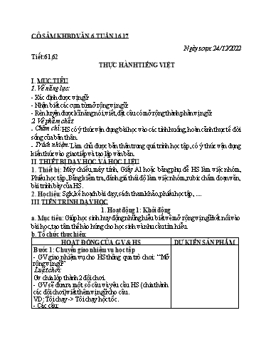 Kế hoạch bài học các môn học Lớp 6 - Tuần 16+17 - Năm học 2022-2023 - Trường THCS Trần Kim Xuyến