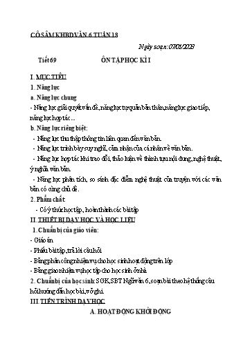 Kế hoạch bài học các môn học Lớp 6 - Tuần 18 - Năm học 2022-2023 - Trường THCS Trần Kim Xuyến