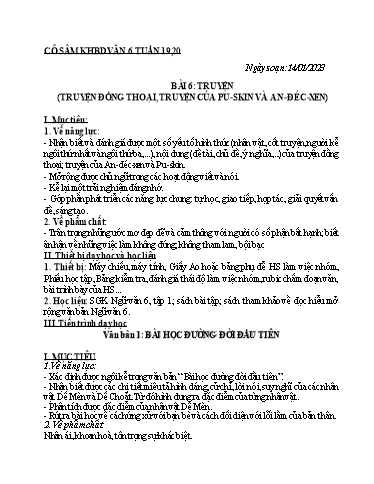 Kế hoạch bài học các môn học Lớp 6 - Tuần 19+20 - Năm học 2022-2023 - Trường THCS Trần Kim Xuyến