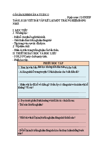 Kế hoạch bài học các môn học Lớp 6 - Tuần 22 - Năm học 2022-2023 - Trường THCS Trần Kim Xuyến