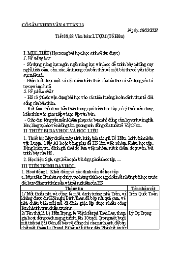 Kế hoạch bài học các môn học Lớp 6 - Tuần 23 - Năm học 2022-2023 - Trường THCS Trần Kim Xuyến
