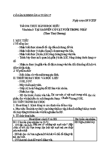 Kế hoạch bài học các môn học Lớp 6 - Tuần 27 - Năm học 2022-2023 - Trường THCS Trần Kim Xuyến