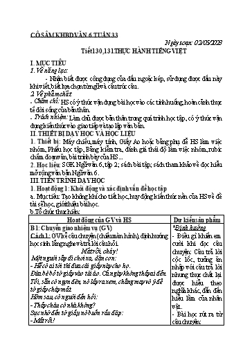Kế hoạch bài học các môn học Lớp 6 - Tuần 33 - Năm học 2022-2023 - Trường THCS Trần Kim Xuyến