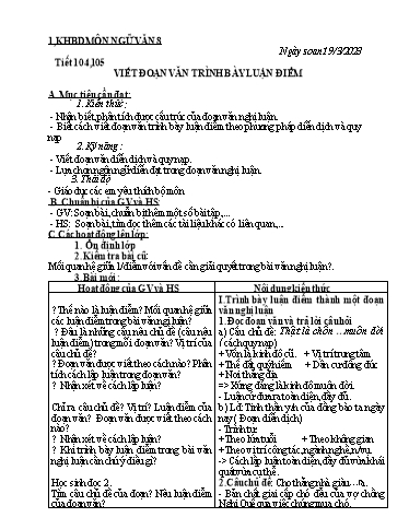 Kế hoạch bài học các môn học Lớp 8+9 - Tuần 27 - Năm học 2022-2023 - Trường THCS Trần Kim Xuyến