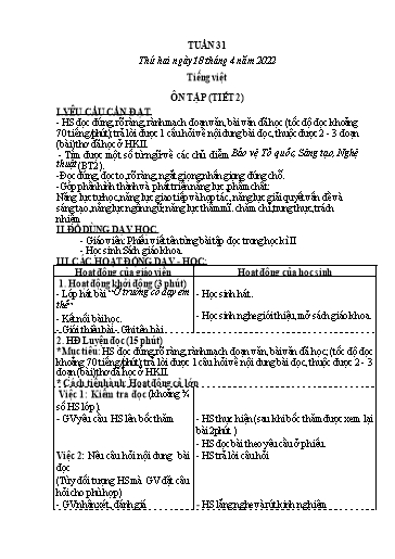 Kế hoạch bài học các môn Lớp 3 - Tuần 31 - Năm học 2021-2022 - Nguyễn Thanh Trường