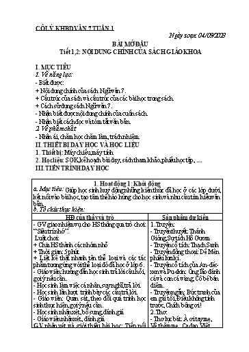 Kế hoạch bài học các môn Lớp 7 - Tuần 1 - Năm học 2023-2024 - Trường THCS Trần Kim Xuyến