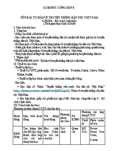Kế hoạch bài học các môn Lớp 8+9 Sách Cánh diều - Năm học 2023-2024 - Trường THCS Trần Kim Xuyến