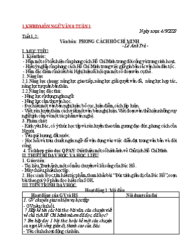 Kế hoạch bài học các môn Lớp 8+9 - Tuần 1 - Năm học 2023-2024 - Trường THCS Trần Kim Xuyến