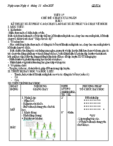 Kế hoạch bài học Giáo dục thể chất 6+7 - Tiết 17+18 - Năm học 2022-2023 - Trường THCS Trần Kim Xuyến