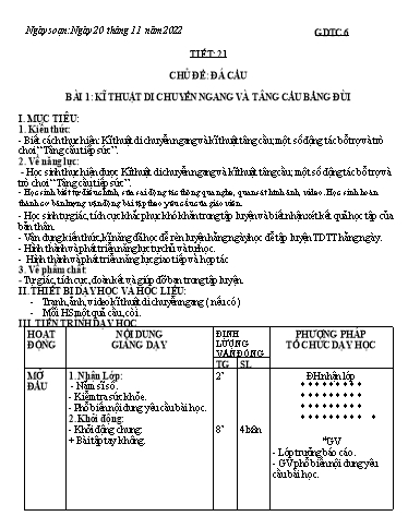 Kế hoạch bài học Giáo dục thể chất 6+7 - Tiết 21+22 - Năm học 2022-2023 - Trường THCS Trần Kim Xuyến