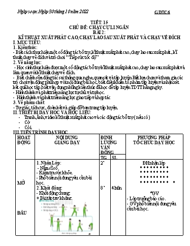 Kế hoạch bài học Giáo dục thể chất 6+7 - Tuần 8 - Năm học 2022-2023 - Trường THCS Trần Kim Xuyến